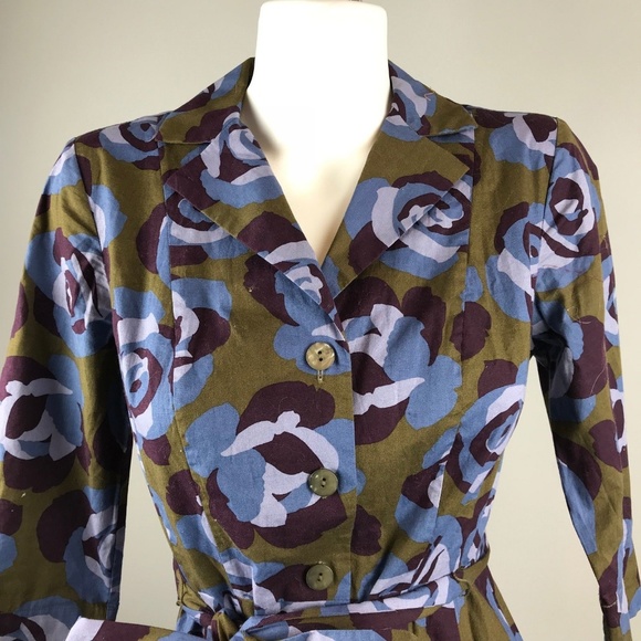 Boden Riviera Floral Shirt Dress Roses Belt Size 4 - Picture 6 of 8